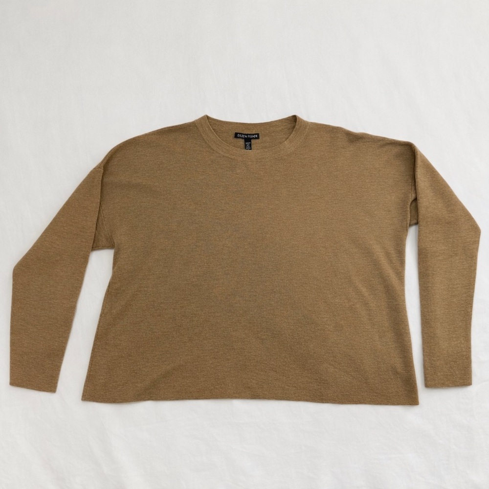 Eileen Fisher Camel Cropped Merino Sweater